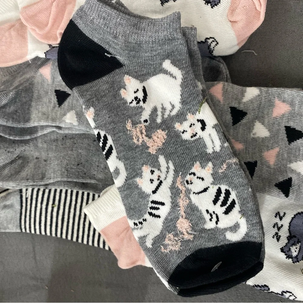 Cute Cat with colorful Print Ankle Socks Set 8 pair